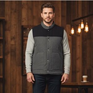Mutual Weave Vest Mens Sz XL Black Gray Snap Button Lined Pockets Outdoor Winter